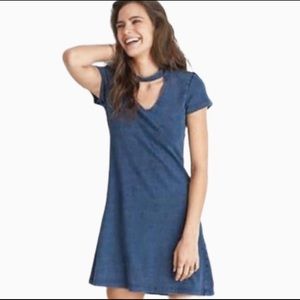 AEO Soft & Sexy Cotton Jersey V Neck Choker Collar Skater Indigo Dress size XXS